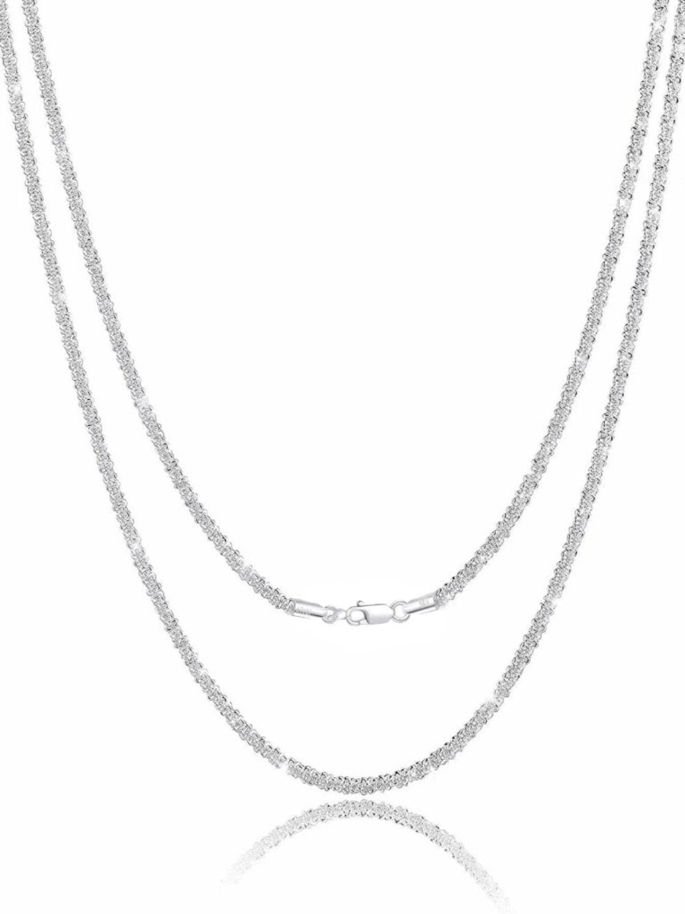 925 Sterling Silver Paperclip Necklace with Lobster Clasp - Sparkling Chain